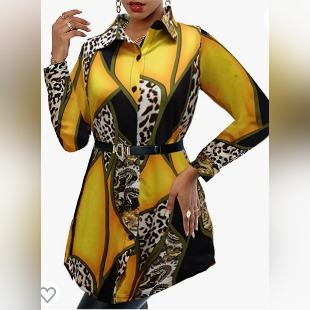 Yellow/Black Animal Print Tunic Dress